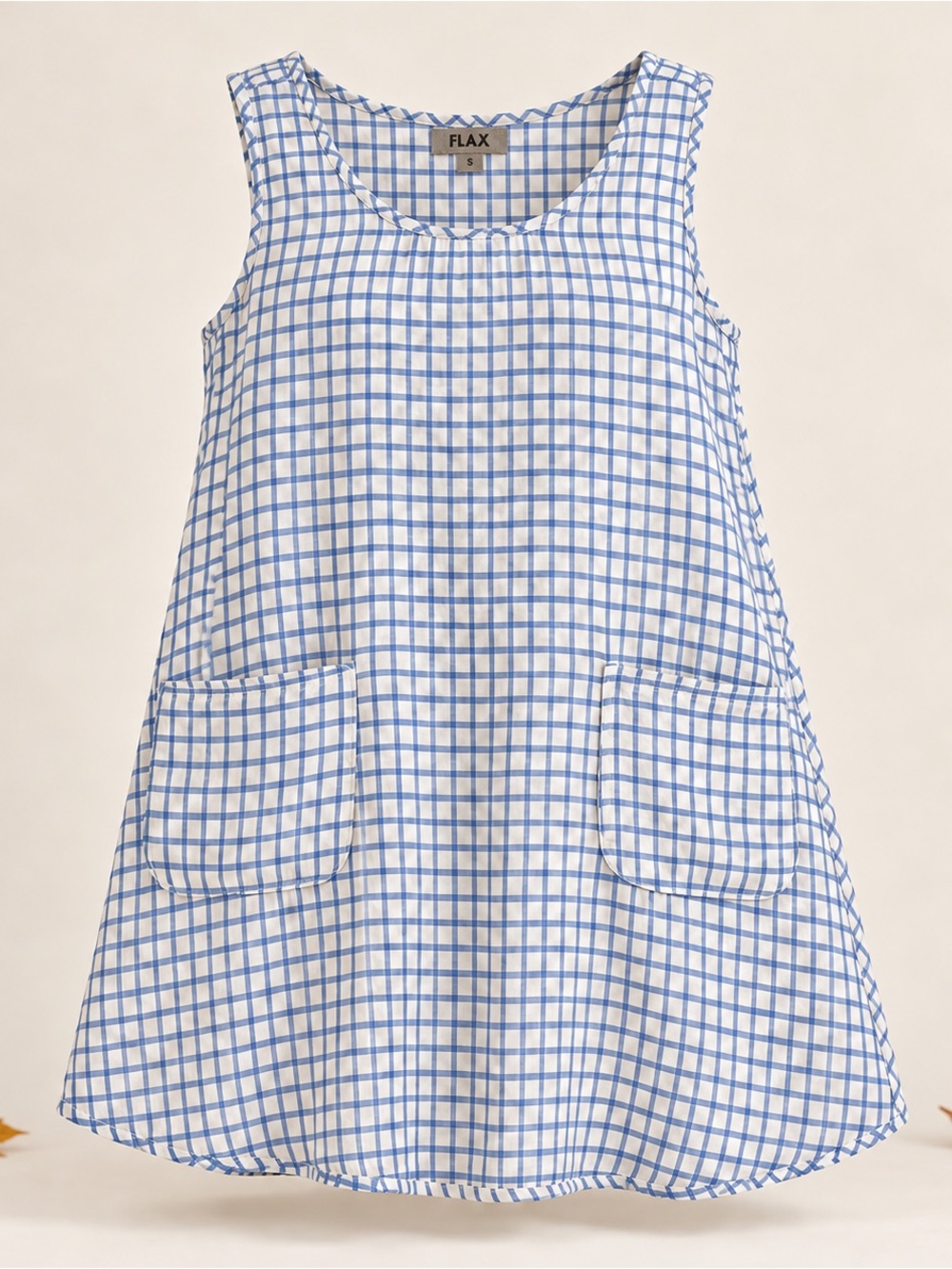Flax 100% Linen White and Blue Check Sleeveless Dress/Tunic